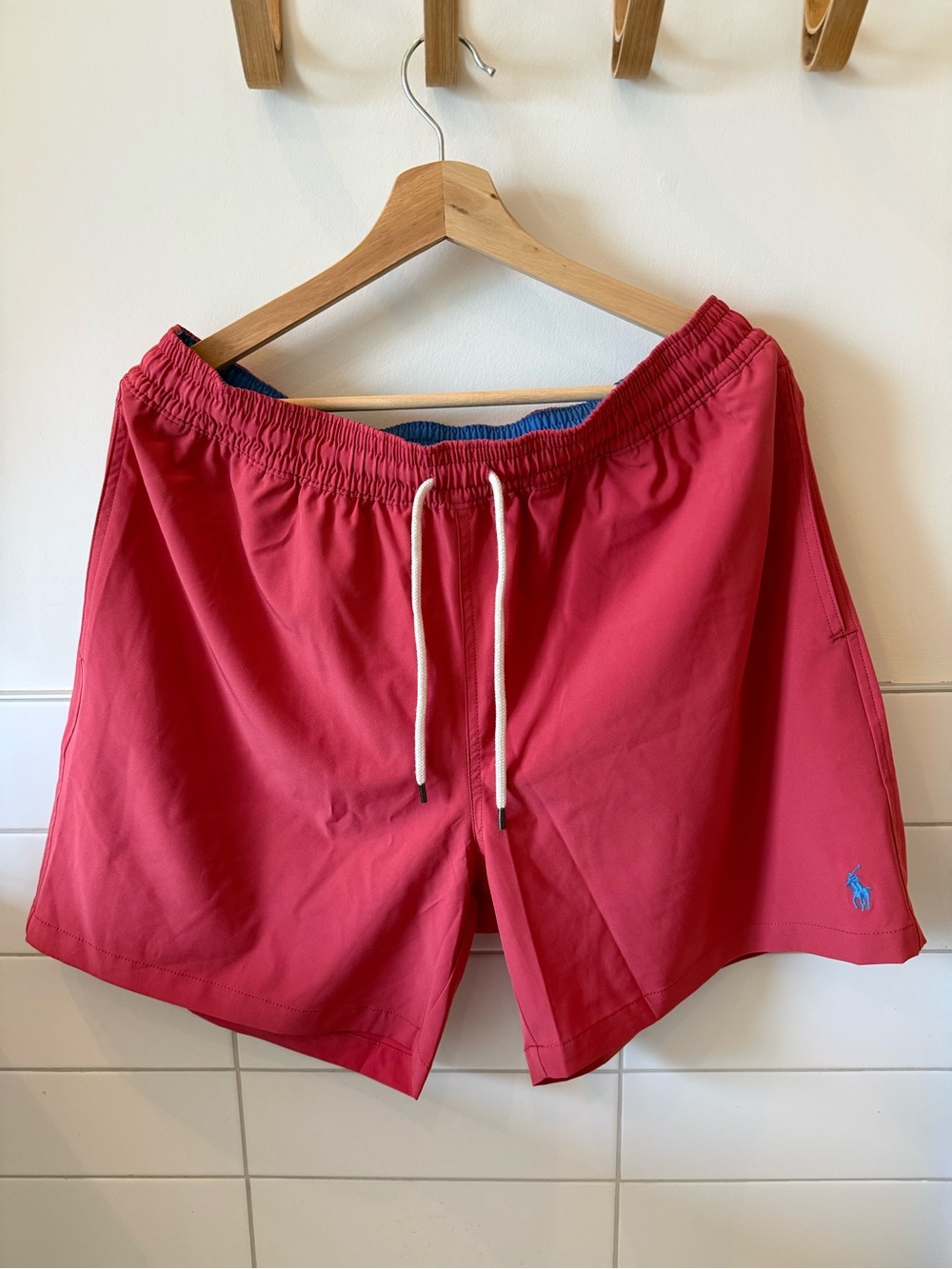 Ralph Lauren Red Men's Swim Trunks with Blue Logo